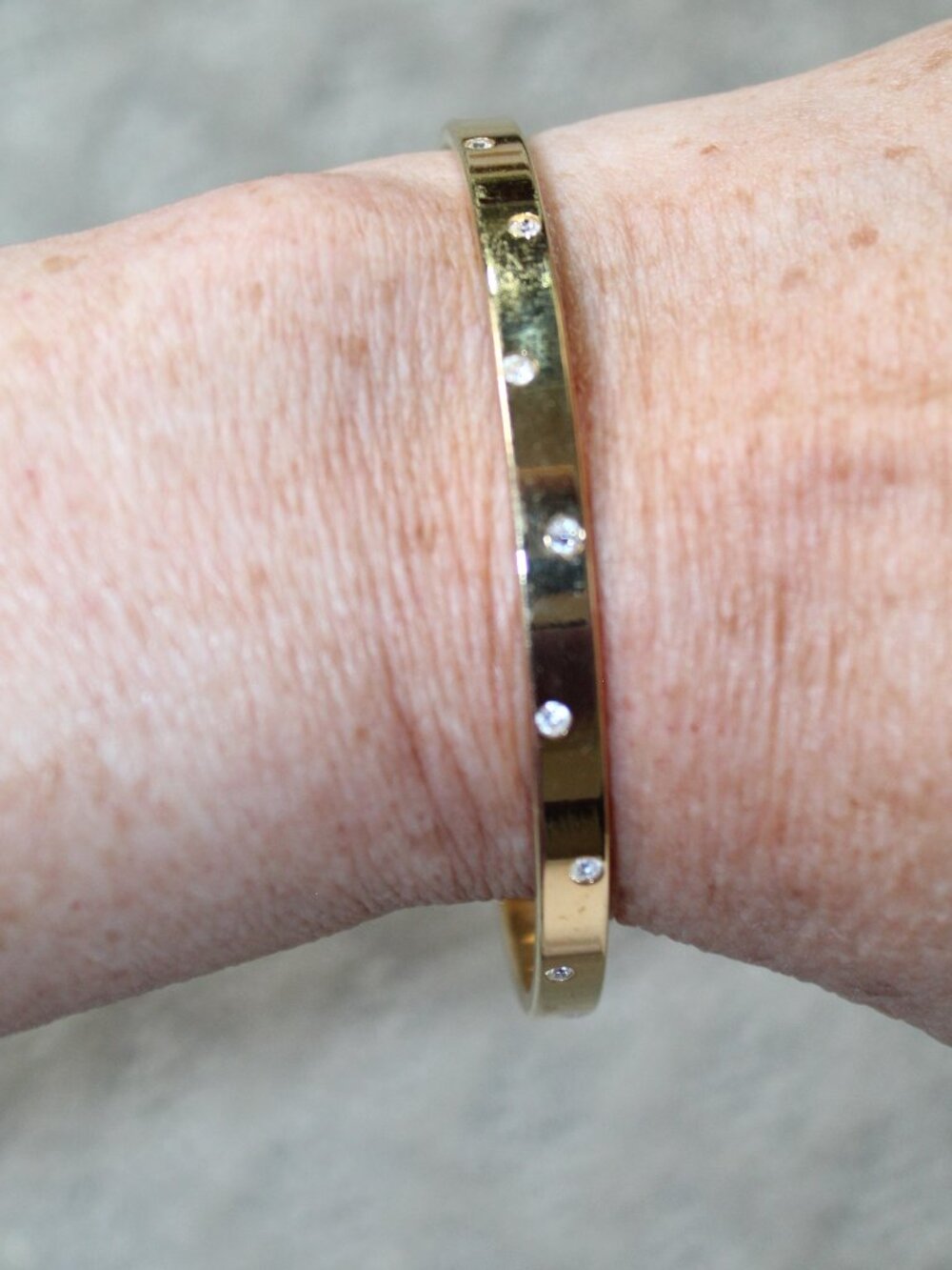 Vintage Napier Gold-Tone Rhinestone Dots Bangle Bracelet